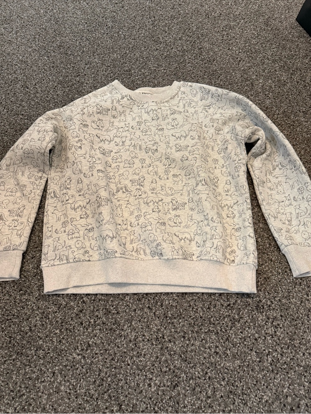 Crewneck Sweatshirt with Hand-Drawn Dog Print - Cream